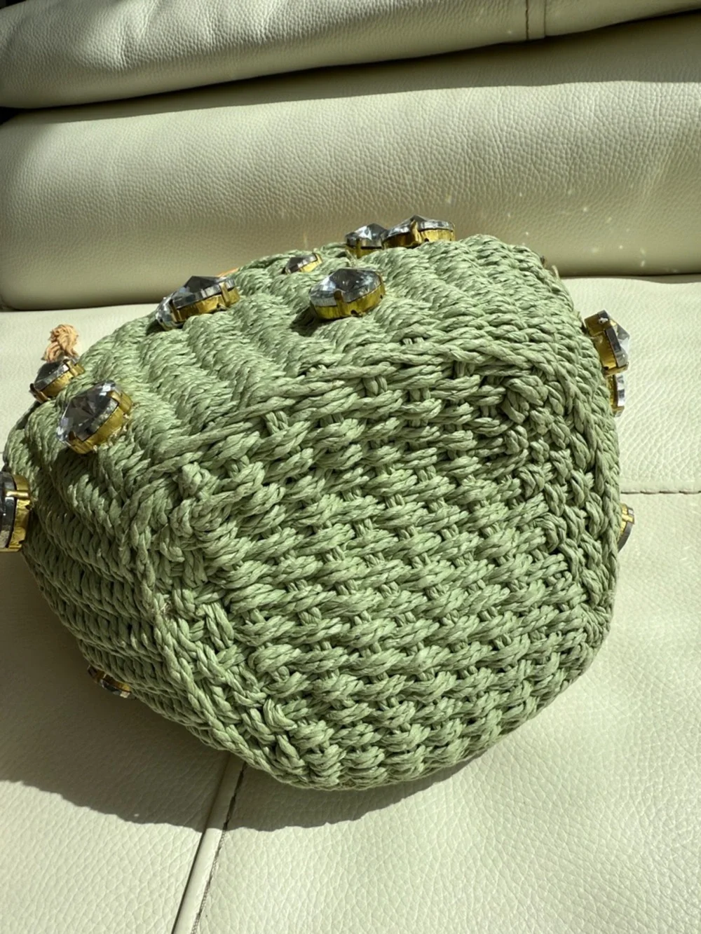 Zara Rhinestone Crystal Embellished Mini Straw Bucket Bag-‎ - Picture 7 of 17